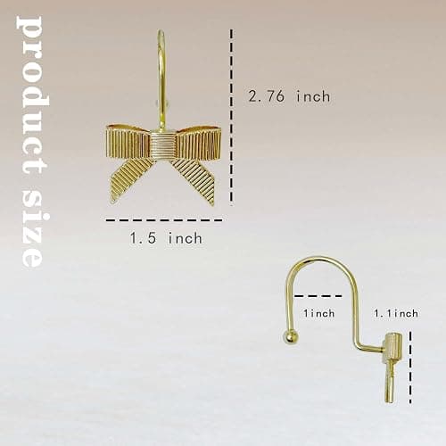 Dylrauoza Shower Curtain Hooks, Gold Bow Metal Rust Proof, 12 Pack Decorative Shower Rings for Bathroom thumbnail 2