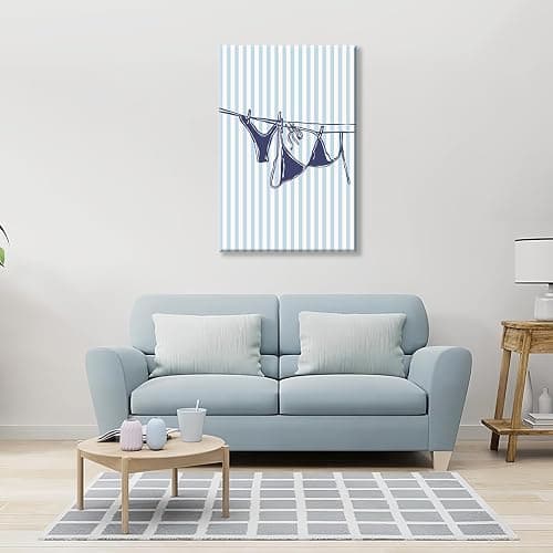 Summer Beach Wall Art Navy Blue Bikini Posters Coastal Cowgirl Room Decor Trendy Sea Themed Canvas Prints Preppy Beachy Pictures for Teen Girls College Dorm Apartment Bedroom Bathrom 16x24in Framed thumbnail 3