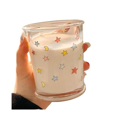 yaocoral 2 Pack 12 OZ Cute Glass Cup Star Drinking Glasses for Iced Coffee | Thick Sturdy/Clear Crystal/French style/Fresh Unique Pretty/Juice Tea Milk Latte Colorful Glassware Drinkware/Stackable thumbnail 4
