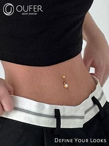 OUFER Gold Belly Button Rings, 316L Surgical Steel Belly Button Piercing, Internally Threaded Belly Rings, 14G Belly Piercing Jewelry, Long Belly Button Rings, Navel Rings for Women Men thumbnail 8