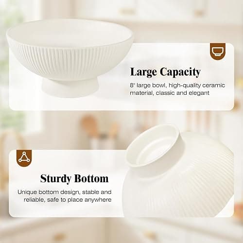White Ceramic 8 Inch Small Decorative Bowl Fruit Bowl for Kitchen Counter Modern Pedestal Footed Centerpiece Bowl for Coffee Table & Home Decor Fall Catch-All Bowl for Key, Candy thumbnail 8