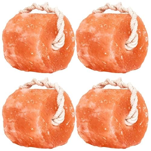 Glowyn Pink Himalayan Mineral Salt Block on Rope Pack of 4 (3lbs each) – 100% Organic Pink Salt Lick for Horses and Livestock. Deer Attractant with No Harmful Elements. - Image 1
