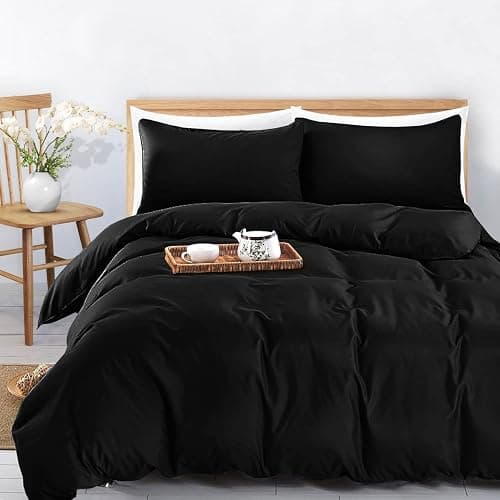 MOONLIGHT20015 King Duvet Cover Black Solid Soft King Bedding Duvet Cover Set with 2 Matching Pillowcases thumbnail 4