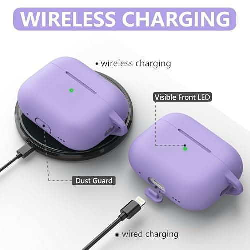 Ljusmicker for AirPods Pro Case Cover with Cleaner Kit,Silicone Protective Cover for Apple AirPod Pro 2nd/1st Generation Cases for Women Men,AirPods Pro 2/Pro Case Accessories with Keychain-Purple thumbnail 5