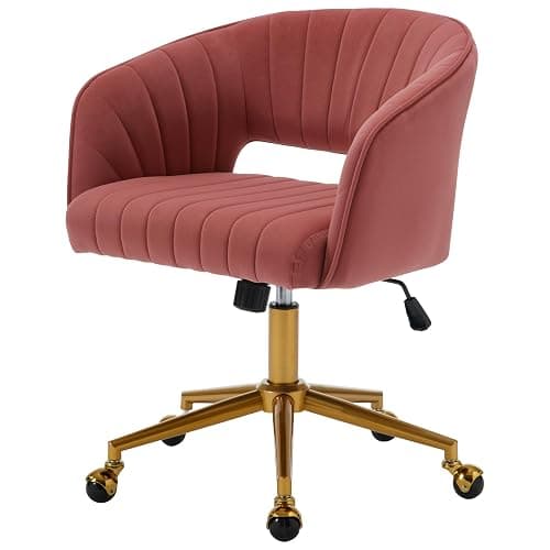 Westice Home Office Desk Chairs, Modern Velvet Desk Chair, Height Adjustable Swivel Vanity Chair with Golden Base, Ergonomic Chair for Vanity Study, Living Room Computer Room, Bean Paste Red - Image 1