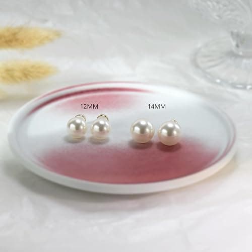 Trendy Big Simulated Pearl Earrings for Women, 925 Sterling Silver Post 14/12MM Oversized Large Pearl Studs Bride Bridesmaid Wedding Earrings Jewelry Gifts thumbnail 5