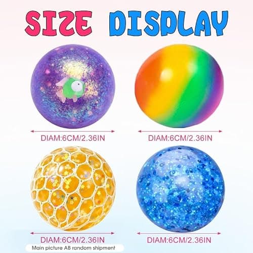 4 Pack Stress Balls, Squishy Balls, Squishy Fidget Stress Relief | Squeeze Ball for Adults Stress Relieve, Prize Box for Friends, Party Favors thumbnail 3