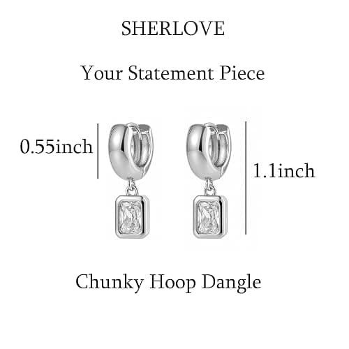 SHERLOVE Chunky Statement Gold Dangle Earrings Women Bezel Cubic Zirconia | 14K Gold Plated Huggie Hoop Drop,Dainty Trendy Elegant Fancy Formal,Hypoallergenic Lightweight Non tarnish,Statement Jewelry thumbnail 6