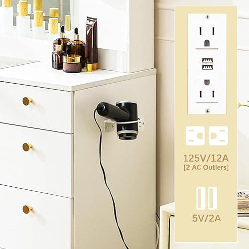 DalyLuxa 55" Vanity Desk with Mirror and Lights, Makeup Vanity with Power Outlet, White Vanity with 9 Drawers & 6 Storage Shelves for Bedroom thumbnail 6