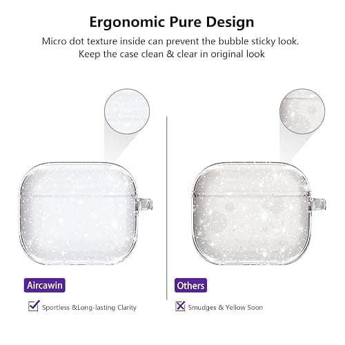 Aircawin for Airpods 4 Case Clear Glitter,Sparkle Bling Design for Airpods 4th Generation Cover 2024,Full Protective Shockproof Soft TPU for Airpod 4 Charging Skin with Carabiner Women Girlrs-Clear thumbnail 6