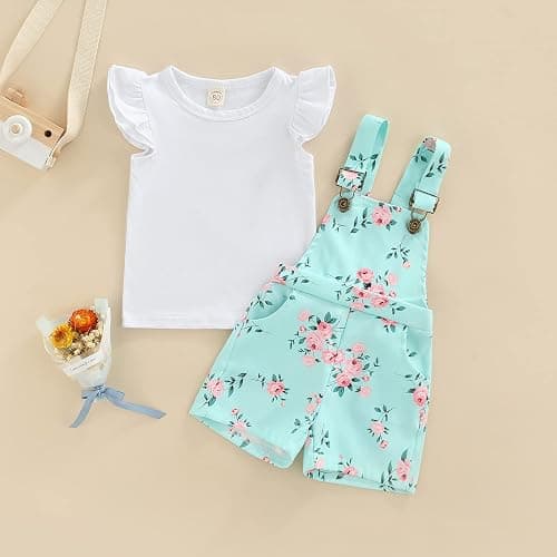 Kids Baby Girl Summer Clothes T-Shirt Tops Suspender Overalls Shorts Toddler Infant Outfit thumbnail 2