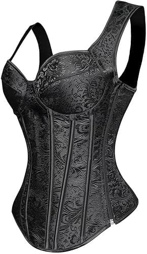 ADELCE Women's Lace up Gothic Jacquard Shoulder Straps Tank Overbust Shaper Corset Bustiers Top thumbnail 3