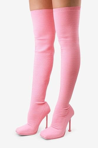 LEMONADE Women's Over The Knee Heels Boots High Heel Stretch Knit Pointed To Thigh Long Boots thumbnail 3