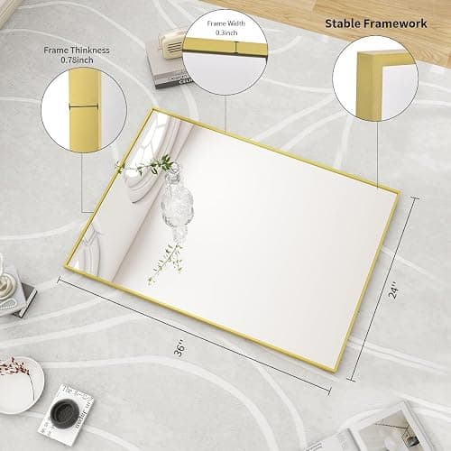 BEAUTYPEAK Wall Mirror Rectangular Bathroom Mirror with Metal Frame, Hangs Horizontal or Vertical for Living Room Bedroom Bathroom Entryway thumbnail 2