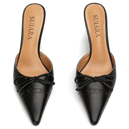 SUIARA Kitten Heels for Women Closed Toe Heels Vintage Heeled Mules Sexy Pointy Studded Slip on Stiletto Dressy Pumps thumbnail 5