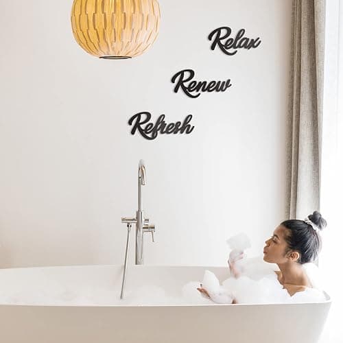 KOYILTD 3 Pieces Bathroom Decor Wooden Bathroom Sign Relax Renew Refresh Sign (black) thumbnail 2