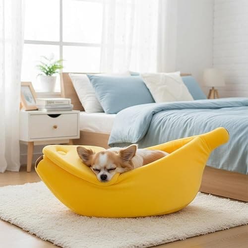 DSDESHU Banana Cat Bed for Cats & Small Dogs – Funny Yellow Plush Pet Cave, Comfy Indoor Hideaway for Kittens, Puppies, and Small Pets thumbnail 5