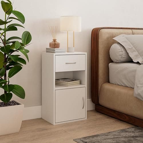 URBNLIVING 1 Door 1 Drawer Wooden Bedroom Bedside Cabinet Shelf Nightstand Side Table Unit (White) thumbnail 8
