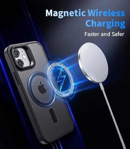 Norllben Magnetic for iPhone 12 Mini Case with Stand, Compatible with Magsafe, Military Protection & Camera Lens Protector Translucent Matte Case,Black thumbnail 4