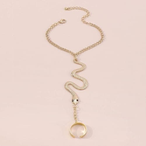 HUASAI Hand Chain Snake Bracelet for Women Finger Ring Bracelet Slave Hand Harness Bracelets Snake Jewelry for Halloween Party Medusa Costume Accessories thumbnail 4