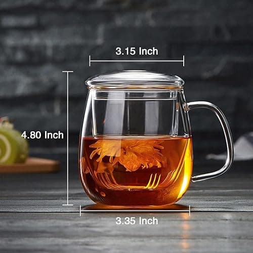 DOPUDO Glass Teacups 2 Pack Glass Tea Cup with Infuser and Lid, 17.6oz/520ml Large Borosilicate Teacup,Tea Clear Mug Cup for Loose Leaf Blooming Tea, Microwave & Dishwasher Safe thumbnail 2
