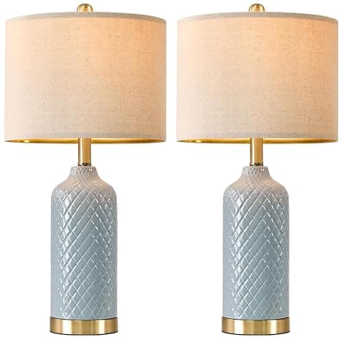 24.25" Modern Ceramic Blue Table Lamps Set of 2 for Living Room Bedroom Bedside Table Lamp for Night Stands Boho Nightstand Lamp Coastal Side End Table Lamps Reading Light Home Office Dorm Deco Gifts thumbnail 8