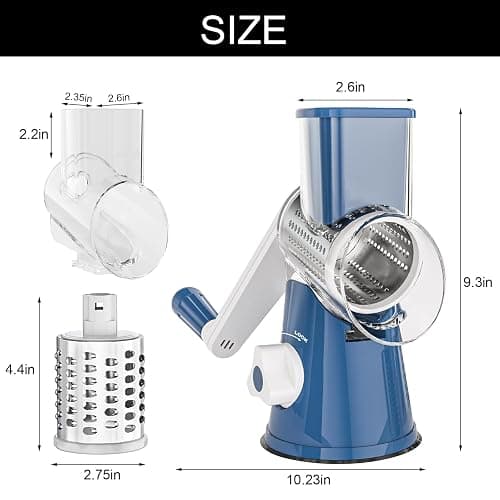 Cambom Rotary Cheese Grater Hand Crank Cheese Shredder for Fresh Cheese, Vegetable, Nuts, Non-slip Suction Base,Five Blades, Deep Blue thumbnail 2