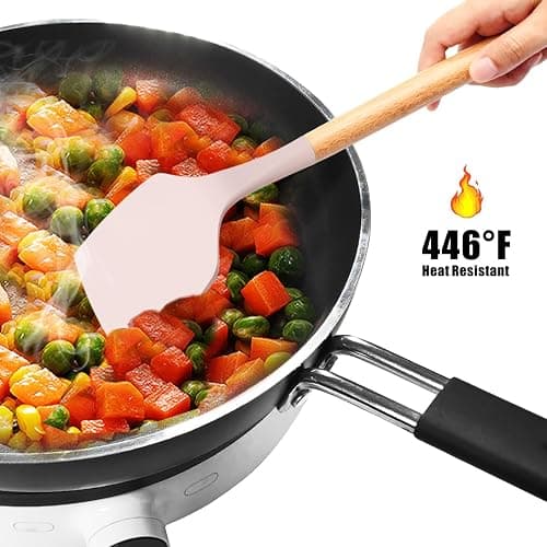 oannao Silicone Cooking Utensils Set - 446°F Heat Resistant Silicone Kitchen Utensils for Cooking,Kitchen Utensil Spatula Set w Wooden Handles, BPA FREE Gadgets for Non-Stick Cookware (Colorful) thumbnail 9