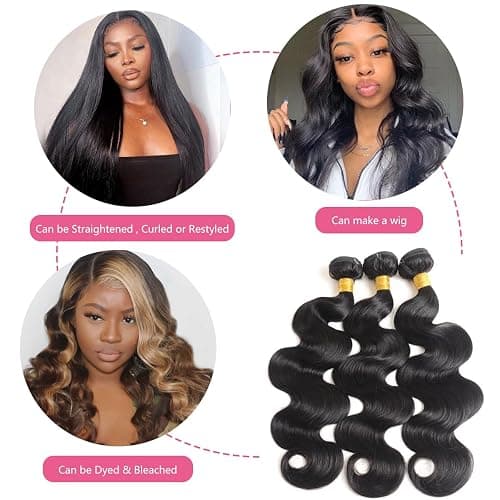 Body Wave Bundles Human Hair 14 16 18 Inch Unprocessed Brazilian Virgin | 3 Bundles Human Hair Extensions for Black Women Quick Weave Natural Black thumbnail 4