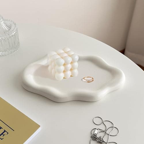 Ceramic Jewelry Dish for Women, Jewelry Tray Trinket Dish, Irregular Cloud Shape Ceramic Plate, Watch Keys Tray Ring Dish Holder for Mother's Day/Christmas/Thanksgiving/Birthday Gift(White) thumbnail 6