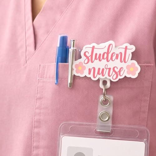 9PC Student Nurse in Progress Badge Reel Cute Pink Medical Assistant Accessories ID Name Holder Nursing School Hospital Supplies Essentials Bow Ribbon Stethoscope Gifts for RN CNA Healthcare Workers thumbnail 4