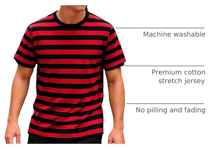 Zengjo Mens Striped T Shirt Cotton Stretch Crewneck Short Sleeve Casual Tee | Retro style, mime and costume outfits thumbnail 4