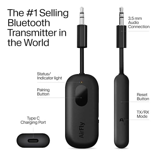 Twelve South AirFly Pro Bluetooth Wireless Audio Transmitter/Receiver for up to 2 AirPods/Wireless Headphones; Use with Any 3.5 mm Audio Jack, Black thumbnail 3