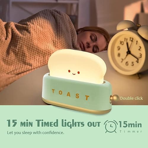 QANYI Desk Decor Toaster Lamp, Rechargeable Small Lamp with Smile Face Toast Bread Cute Toaster Shape Room Decor Night Light for Bedroom, Bedside, Living Room, Dining, Desk Decorations, Gift thumbnail 2