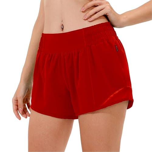 Aurefin High Waisted Athletic Shorts for Women, Womens Plus Size Running Workout Shorts with Liner and Zip Pocket 4 inch - Image 1