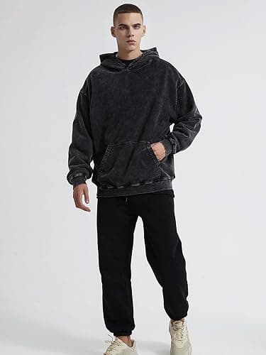 KEEPSHOWING Mens Oversized Hoodies Vintage Hoodie Couples Pullover Acid Wash Hoodies for Men Streetwear Sweatshirts thumbnail 3
