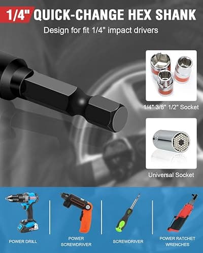 Impact Socket Adapter Set - 1/4, 3/8, 1/2 Drive Socket Adapter for Drill & Impact Wrench (6 Pcs, 3" & 6") thumbnail 5