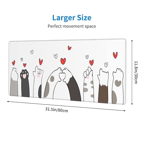 Kawaii Cat Paw Gaming Mouse Pad Large XL Desk Mat Long Extended Pads Big Mousepad for Home Office Decor Accessories 31.5 X 11.8 Inch thumbnail 3