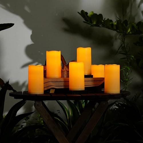 Amagic 3" x 6" Waterproof Outdoor Flameless Candles, Battery Operated Candles with Remote and Timer, Flickering LED Pillar Candle for Outside Patio Garden and Indoor Home Decor, Ivory, Set of 2 thumbnail 5