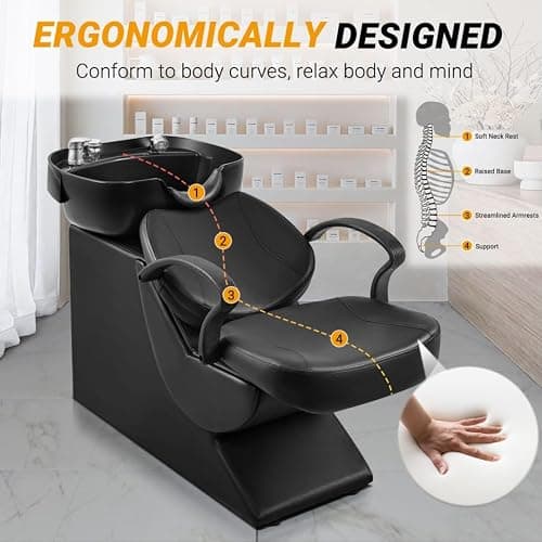 Seogwisam Shampoo Bowl and Chair Set for Salon, Backwash Barber Chair,ABS Plastic Shampoo Bowl Sink Unit w/Storage Box for Beauty Spa Barbershop thumbnail 7