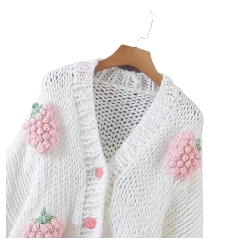 AISYBB Women's Sweet Japanese Strawberry Embroidered Knit Cardigan Top Korean Retro Elegant Cute Kawaii Coat thumbnail 4