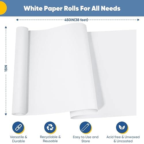 White Wrapping Paper Craft Paper Kraft Paper Roll 15" x 450", Bulletin Board Paper, Arts & Crafts, Gift Wrapping Packing Painting Drawing Paint Easel Poster Chart Decorative Paper, Kids Art Supplies thumbnail 3
