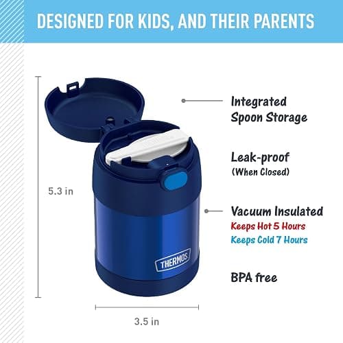 THERMOS FUNTAINER 10 Ounce Stainless Steel Vacuum Insulated Kids Food Jar with Folding Spoon, Navy thumbnail 2
