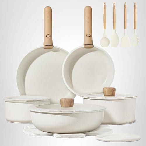 CAROTE 19pcs Pots and Pans Set Non Stick, Cookware Set Detachable Handle | Induction Compatible, Dishwasher & Oven Safe, Space Saving, Camping Cooking Set, Kitchen Set, White thumbnail 8