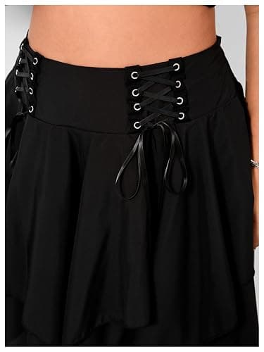 Verdusa Women's Plus Y2k Gothic Skirts Western Boho Renaissance Asymmetrical Lace Fairy Ruffle Cowgirl Mini Skirt thumbnail 6