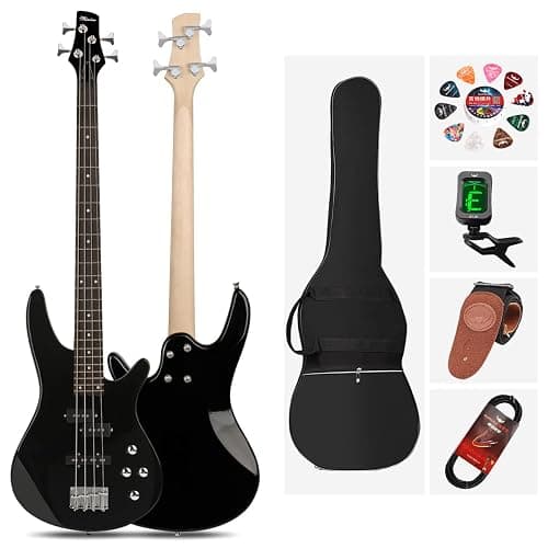 Bullfighter Electric Bass Guitar 4 Strings Full Size P Bass Beginner Kit Black for Starter with Gig Bag, Guitar Strap, and Guitar Cable (Black) thumbnail 7