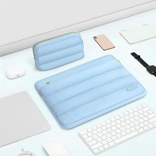 MOSISO 13.3 inch Laptop Case, 13-13.3 inch Puffy Laptop Sleeve Compatible with MacBook Air 13 13.6 M4 M3 M2 M1/Pro 13/Pro 14, HP Dell ASUS Lenovo,Polyester Horizontal Bag with Small Case, Air Blue thumbnail 5