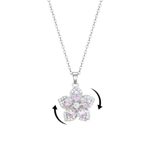 KONPJE Necklace for Women Gold Flower Fidget Necklace Rotatable Crystal Silver Blossom Pendant Necklaces Adjustable Spinning Fidget Necklaces Redbud Flower Choker Funny Gift Jewelry - Image 1