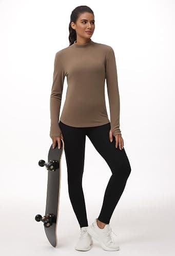 THE GYM PEOPLE Fleece Mock Turtleneck Pullover Base Layer Shirts Long Sleeve Workout Tops with Thumb Hole thumbnail 3
