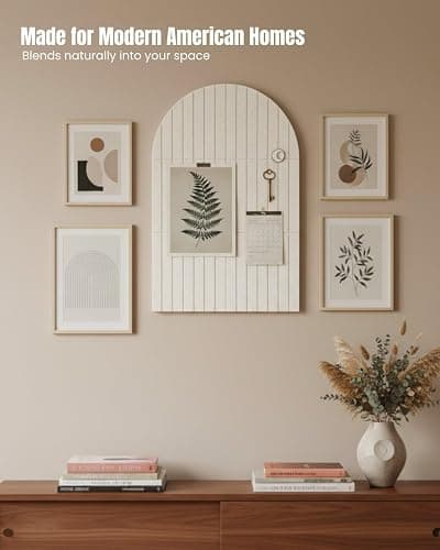 Arched Felt Bulletin Board 36" x 24", 6 Felt Tiles with 30 Removable Adhesive Tabs, Cork Board Alternaltive for Office, Vision Board & Wall Decor (Oatmeal) thumbnail 5